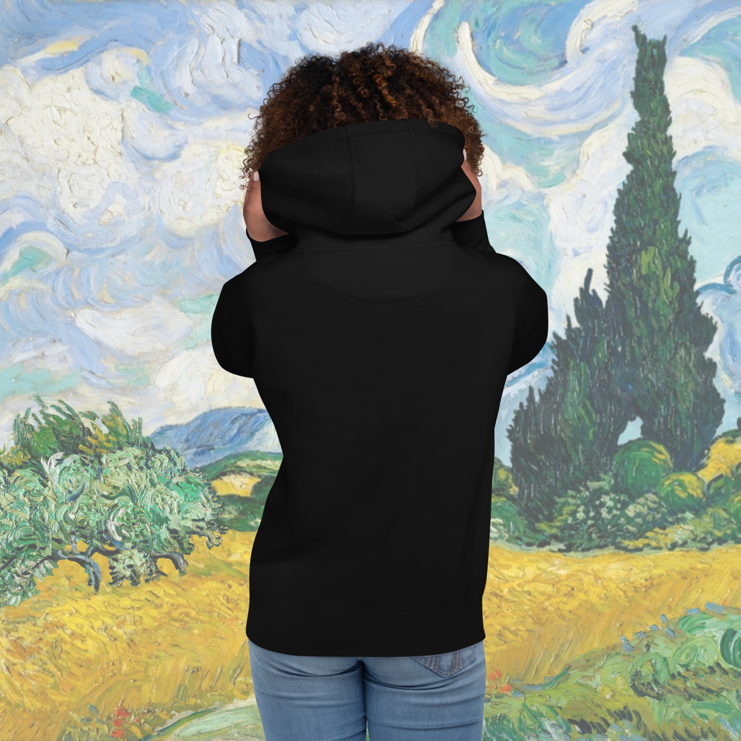 Van Gogh Collection - Yellow - PREMIUM Unisex Black Hoodie (Only Front Printed)
