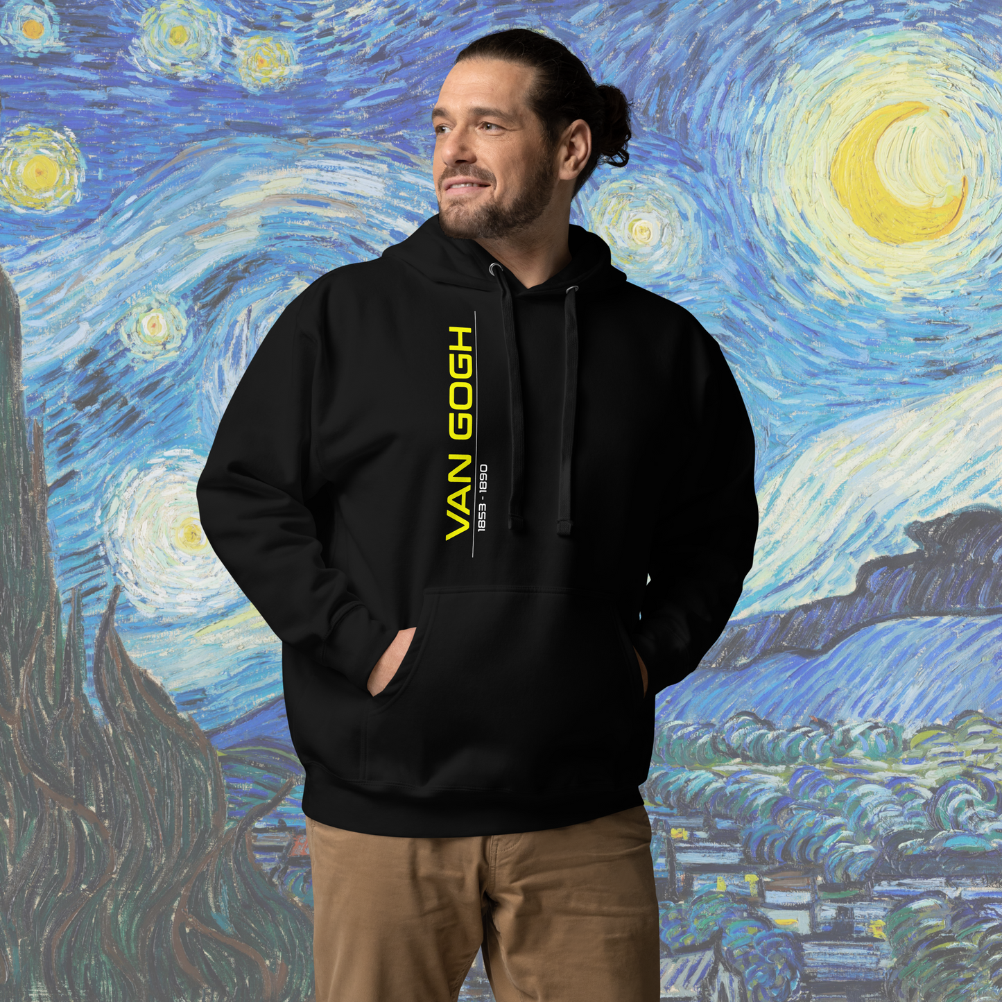 Van Gogh Collection - Yellow - PREMIUM Unisex Black Hoodie (Only Front Printed)