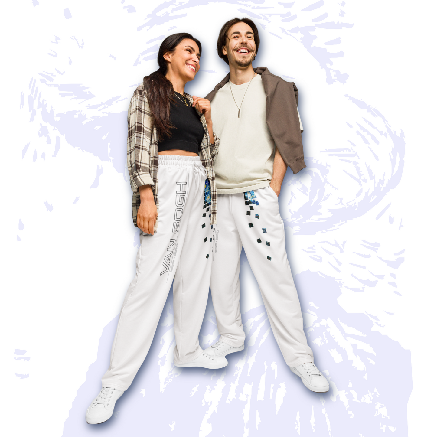 Van Gogh Collection - The Starry Night - Unisex White Wide-leg Joggers