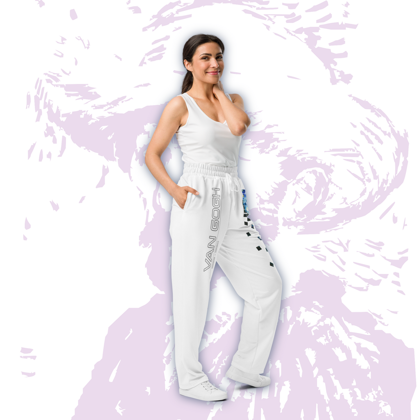 Van Gogh Collection - The Starry Night - Unisex White Wide-leg Joggers
