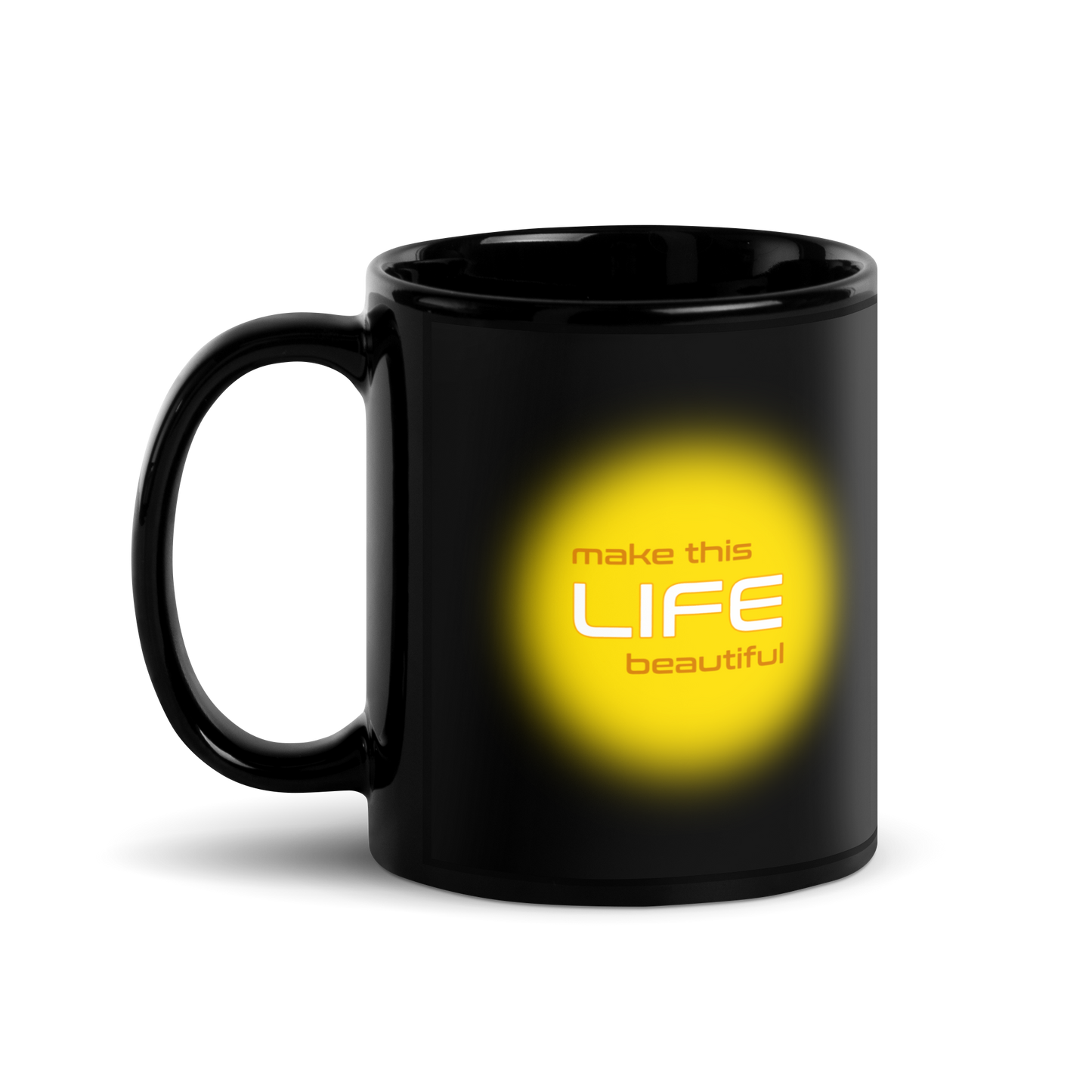 Quotes Series - Orange - Power Of Life - Black Glossy Mug