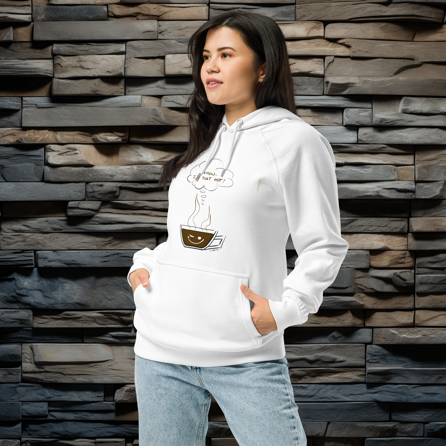 Skietchy Series - I Am Hot - Unisex Eco Raglan White Hoodie