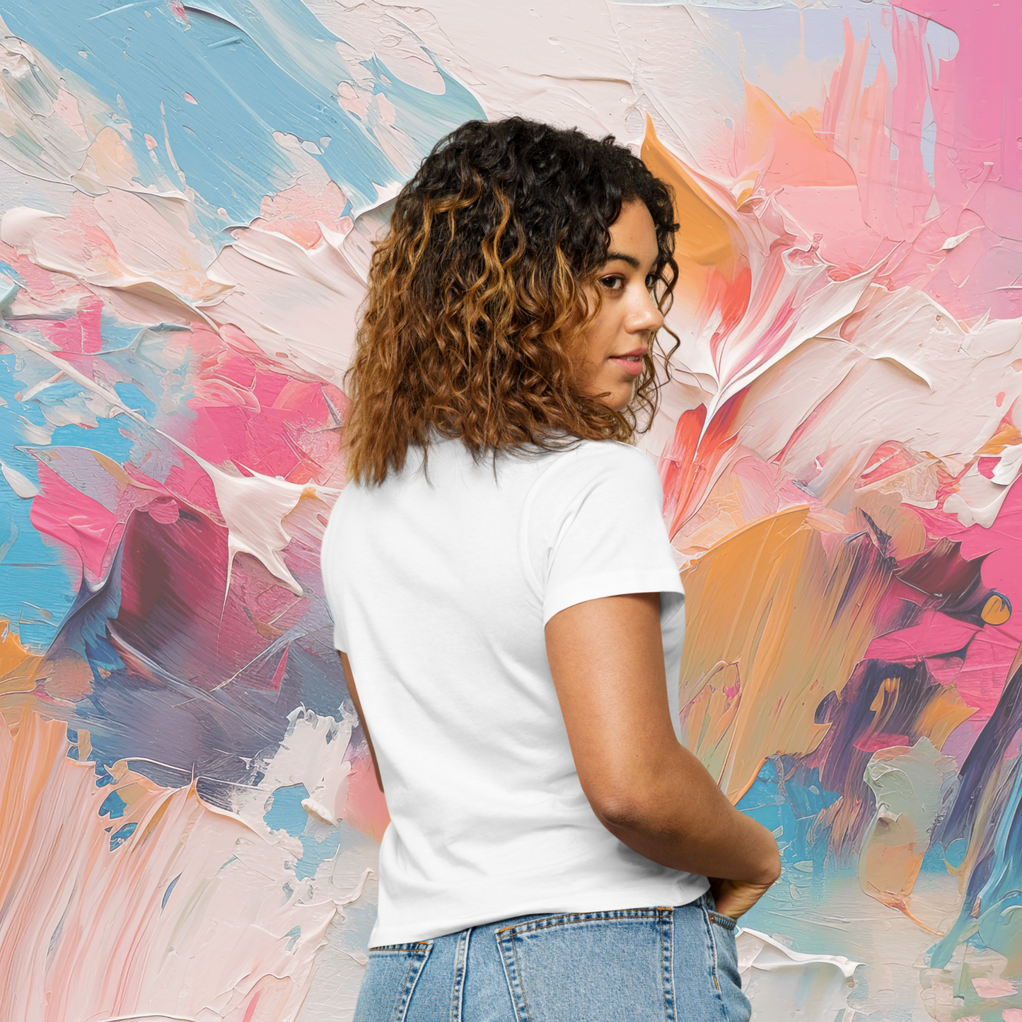 Loose Style Series - Mushroom - Women’s High-Waisted White T-shirt