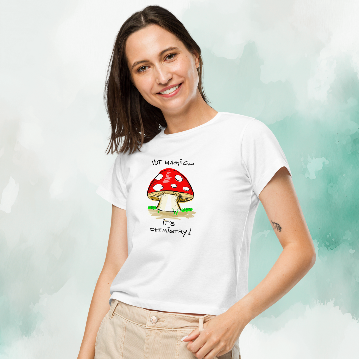 Loose Style Series - Mushroom - Women’s High-Waisted White T-shirt