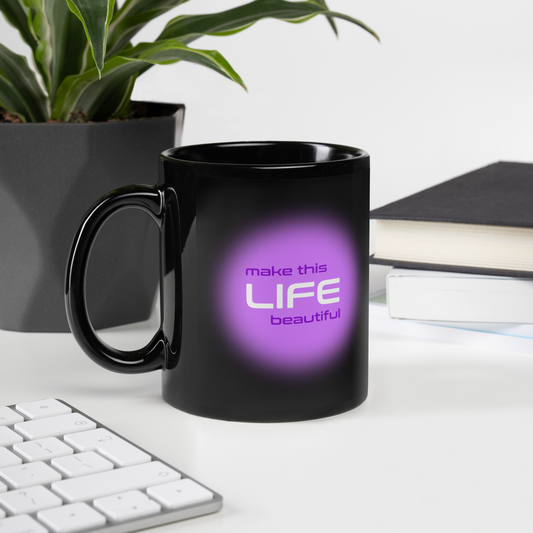 Quotes Series - Pink - Power Of Life - Black Glossy Mug
