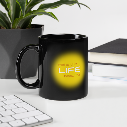 Quotes Series - Orange - Power Of Life - Black Glossy Mug
