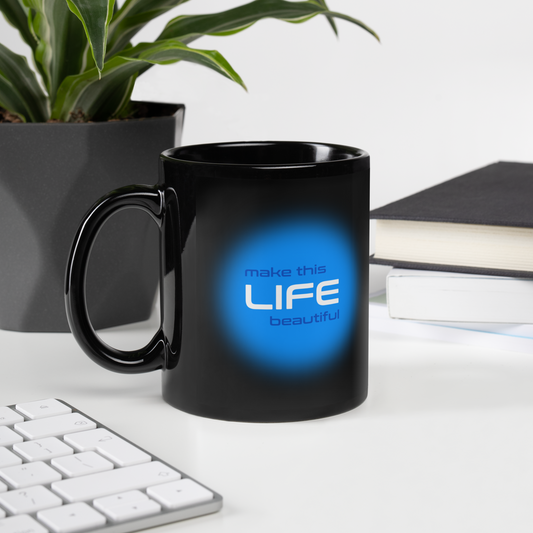 Quotes Series - Blue - Power Of Life - Black Glossy Mug