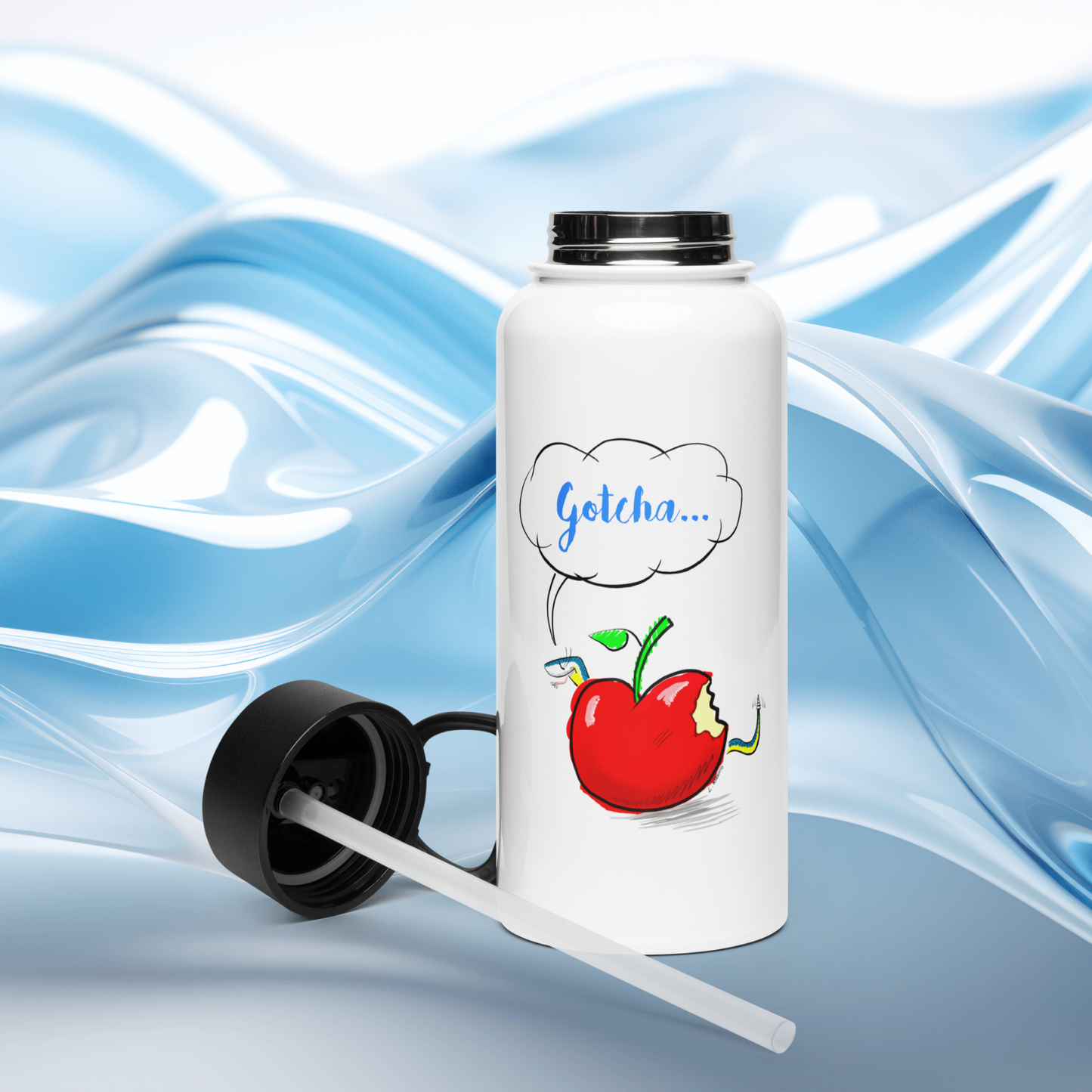 Loose Style Series - Apple & Snake -Stainless Steel Water Bottle With a Wtraw Lid