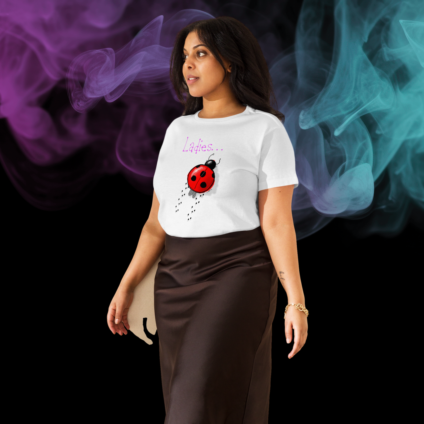 Loose Style Series - Ladybug - Women’s High-Waisted White T-shirt