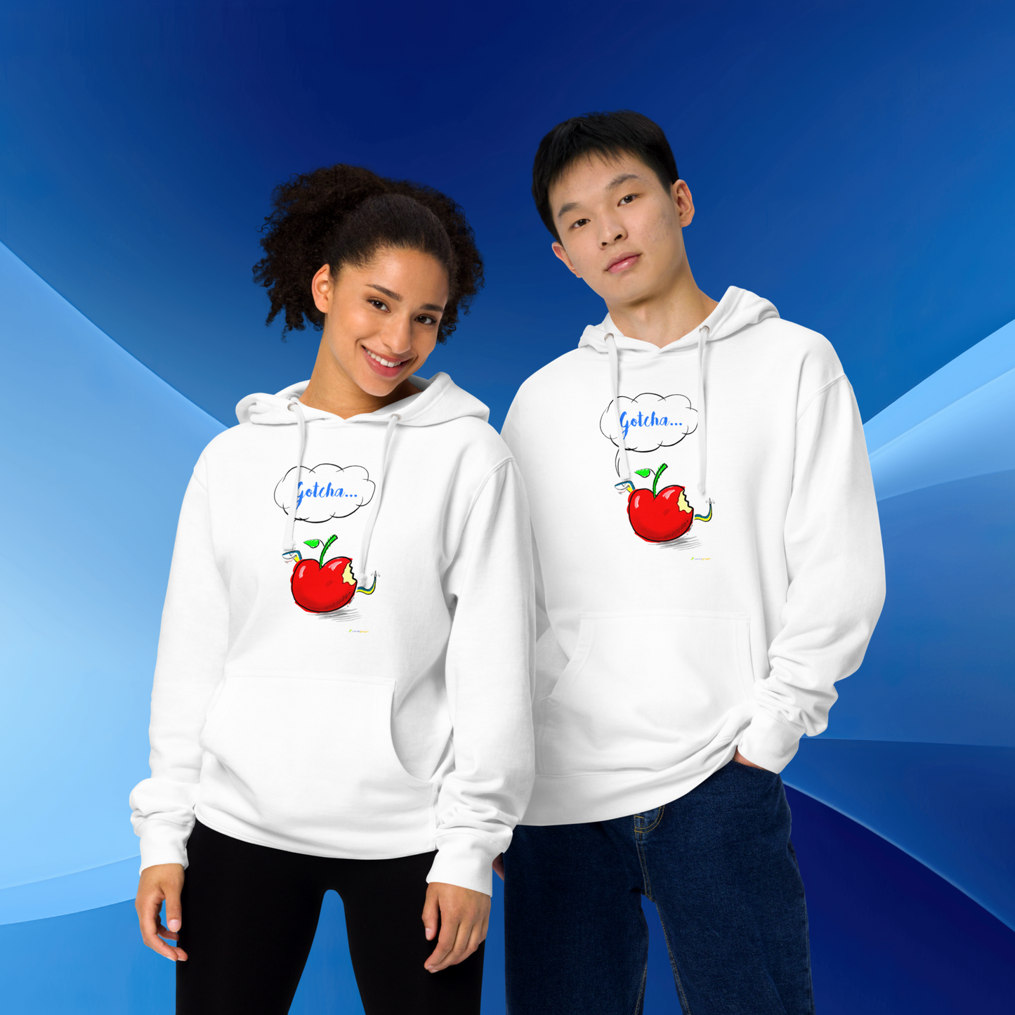 Loose Style Series - Apple & Snake - Unisex Midweight White Hoodie (Only front printed)