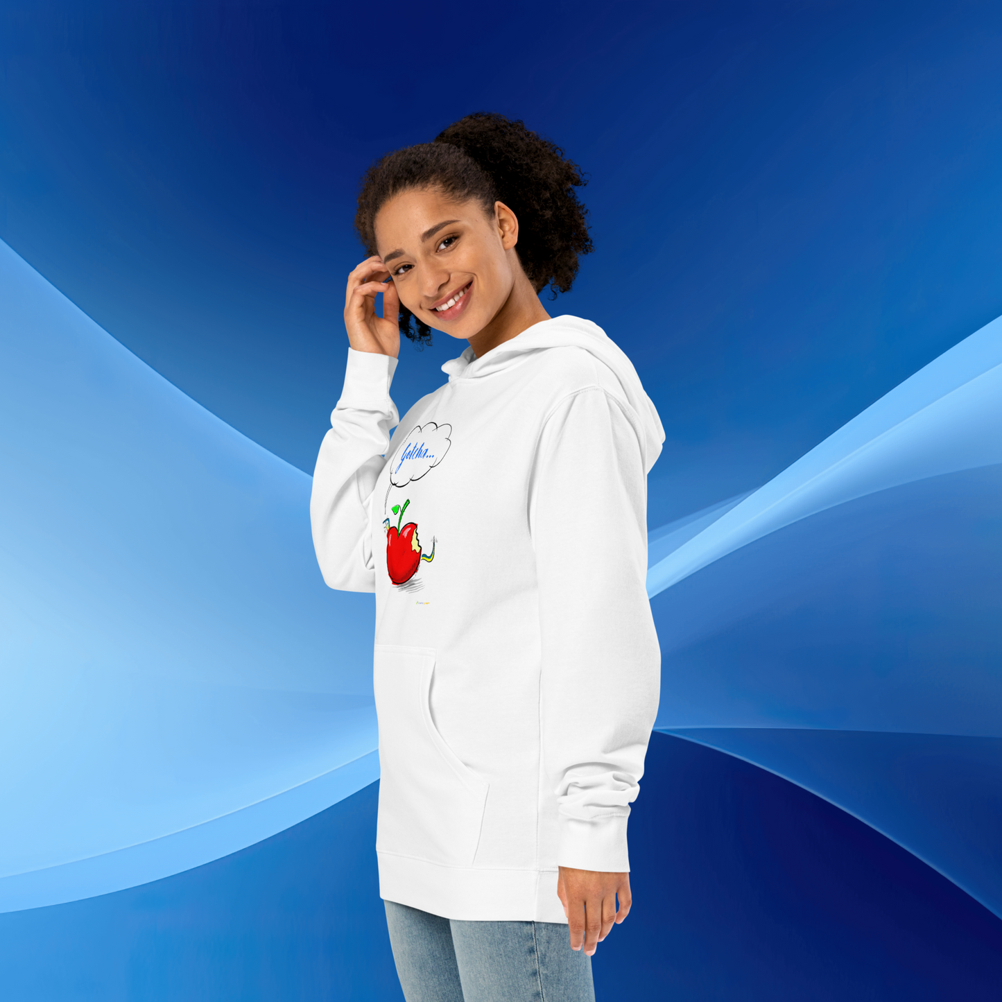 Loose Style Series - Apple & Snake - Unisex Midweight White Hoodie (Only front printed)