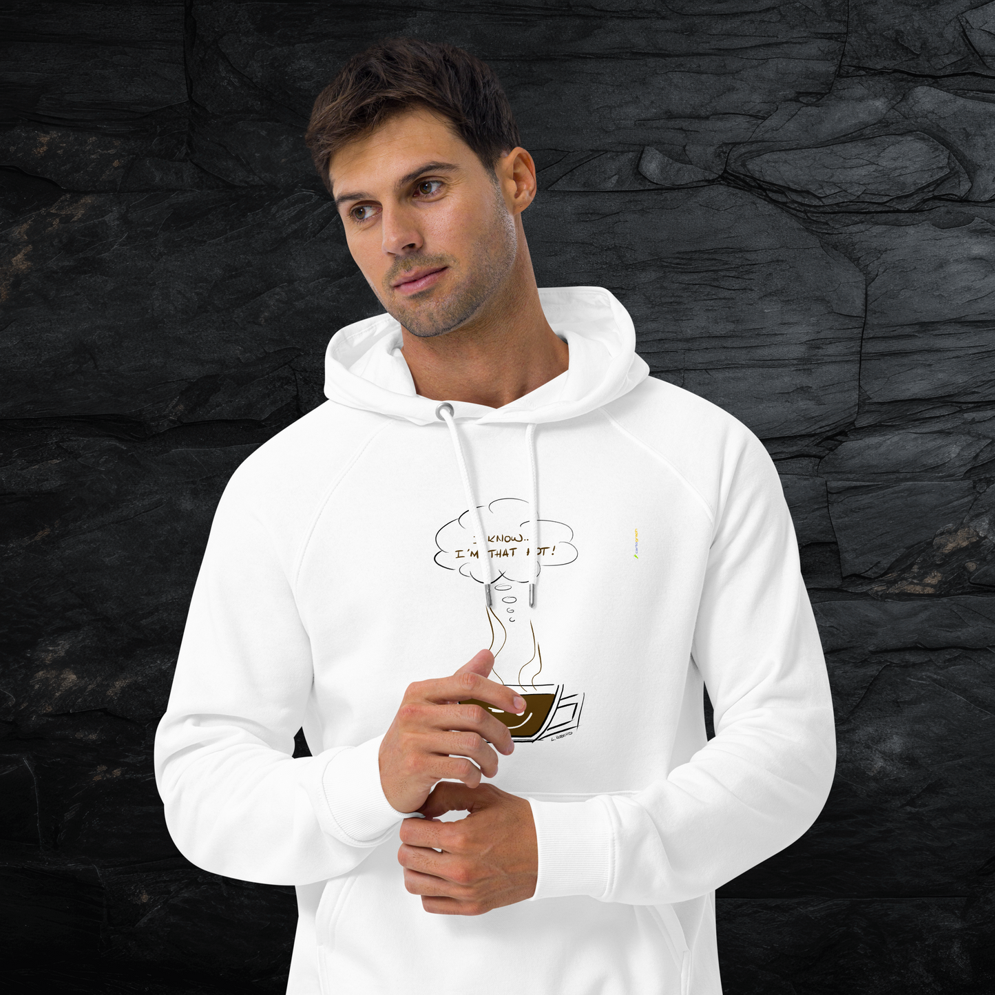 Skietchy Series - I Am Hot - Unisex Eco Raglan White Hoodie