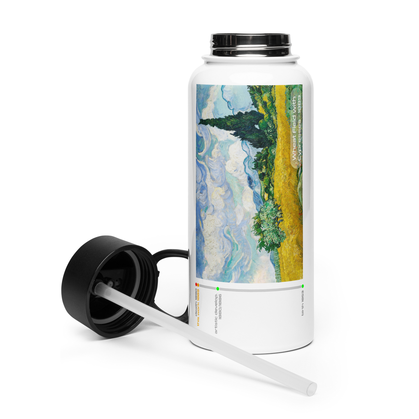 Van Gogh Collection - Wheatfield with Crows - Stainless Steel Water Bottle (with a straw lid)