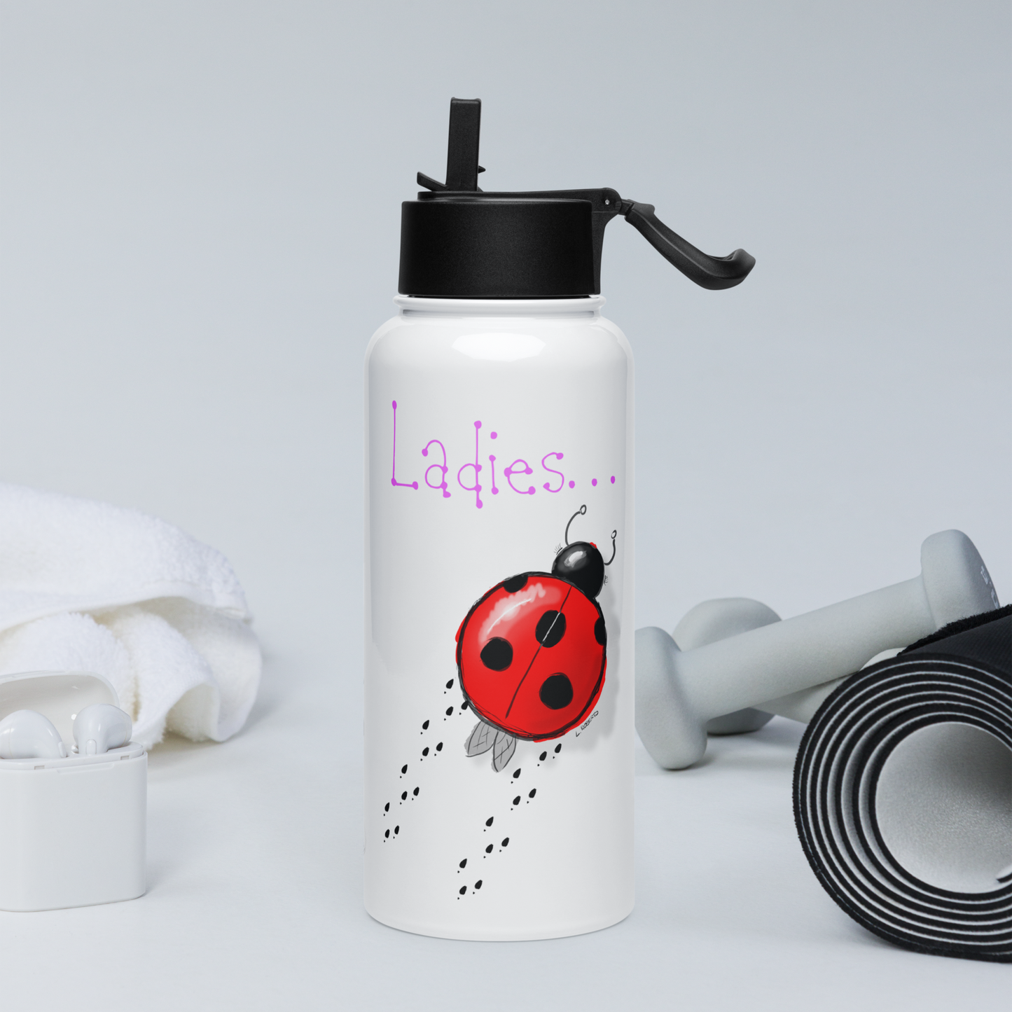 Loose Style Series - Ladybug - Stainless Steel Water Bottle With a Straw Lid