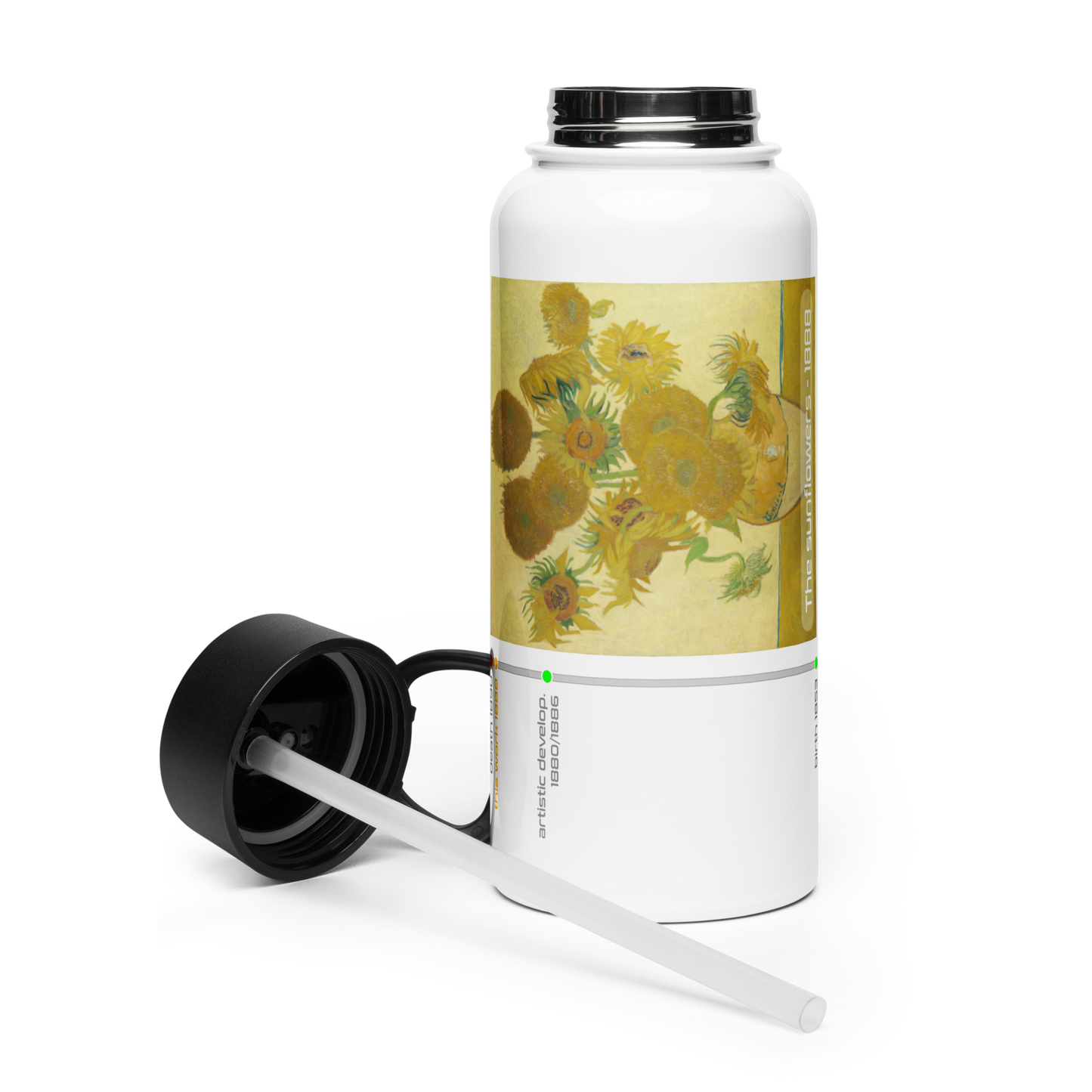 Van Gogh Collection - The Sunflowers - Stainless Steel Water Bottle With a Straw Lid