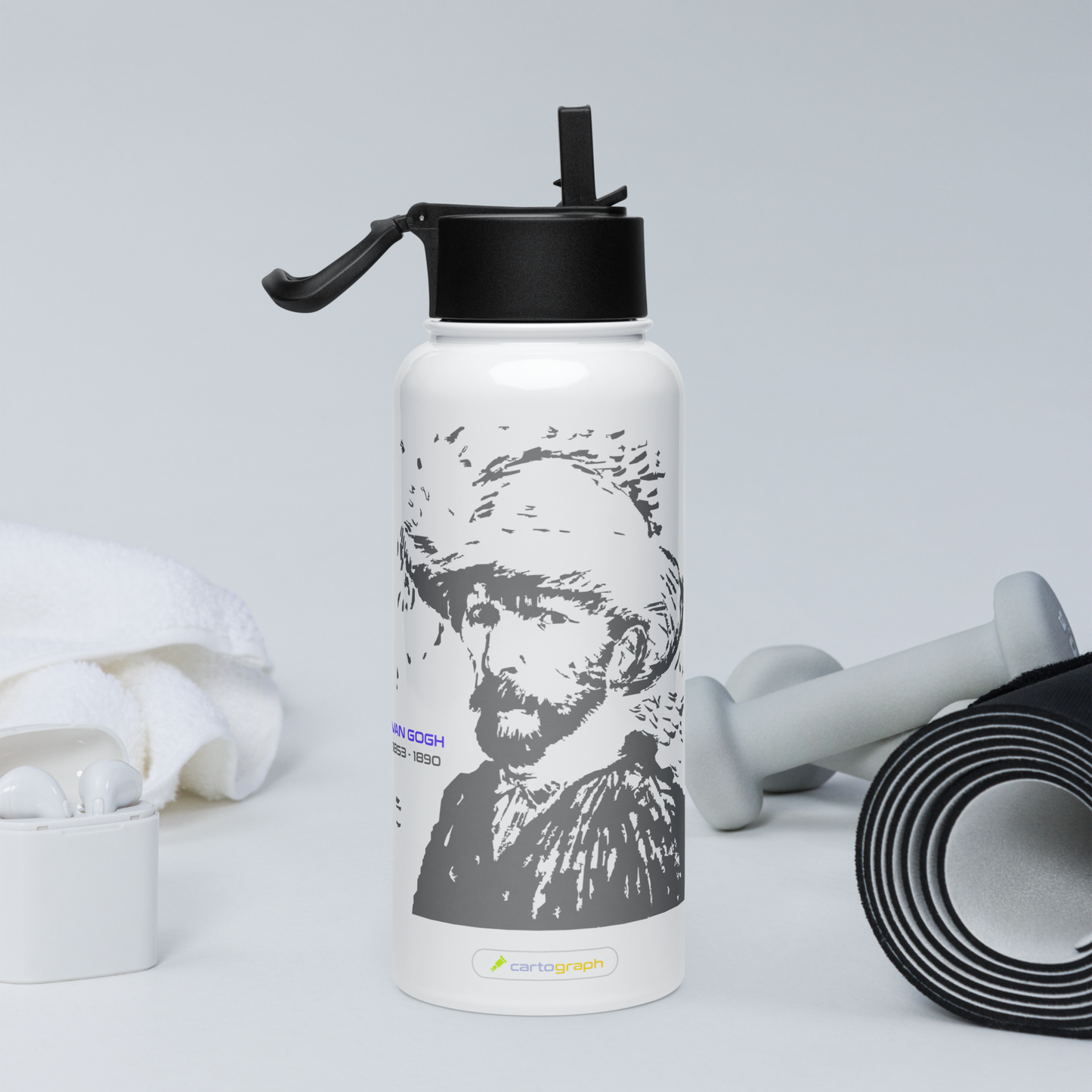 Van Gogh Collection - Wheatfield with Crows - Stainless Steel Water Bottle (with a straw lid)