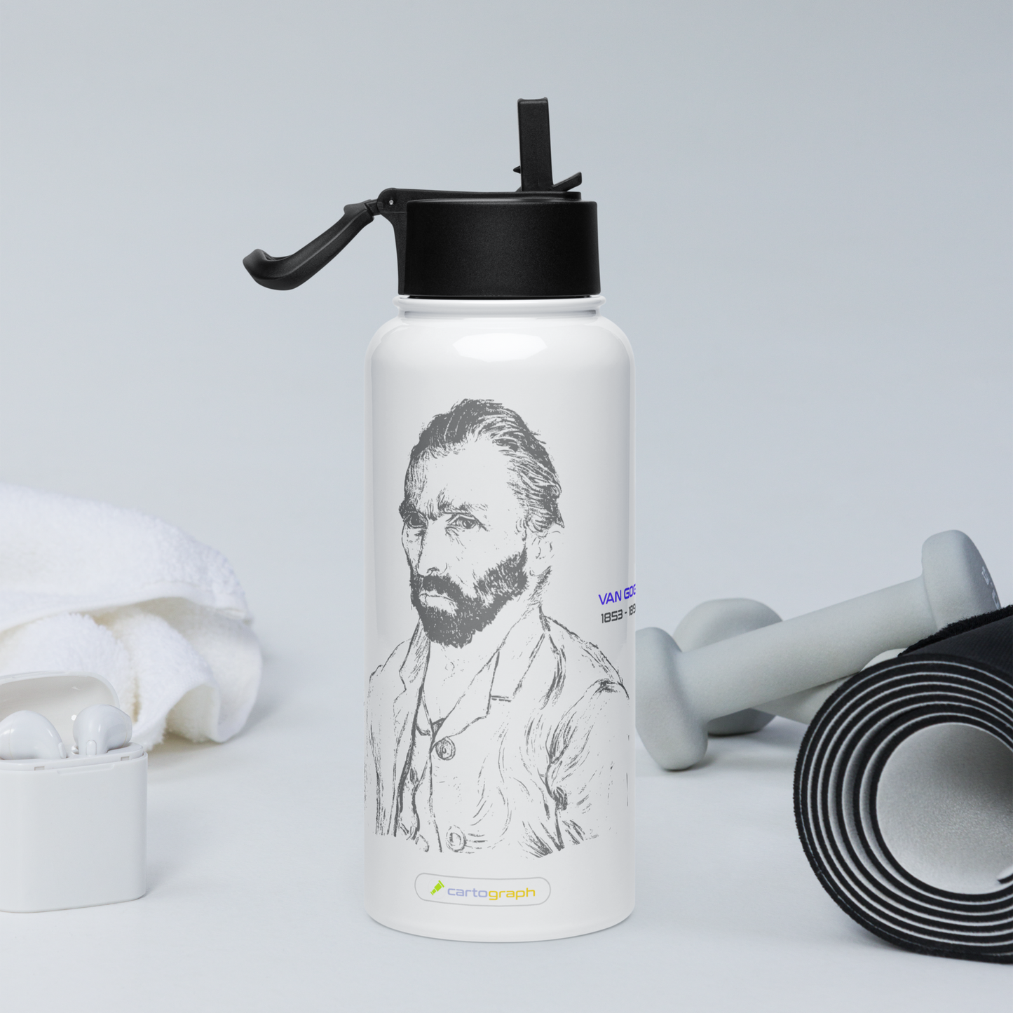 Van Gogh Collection - Starry Night - Stainless Steel Water Bottle (with a straw lid)