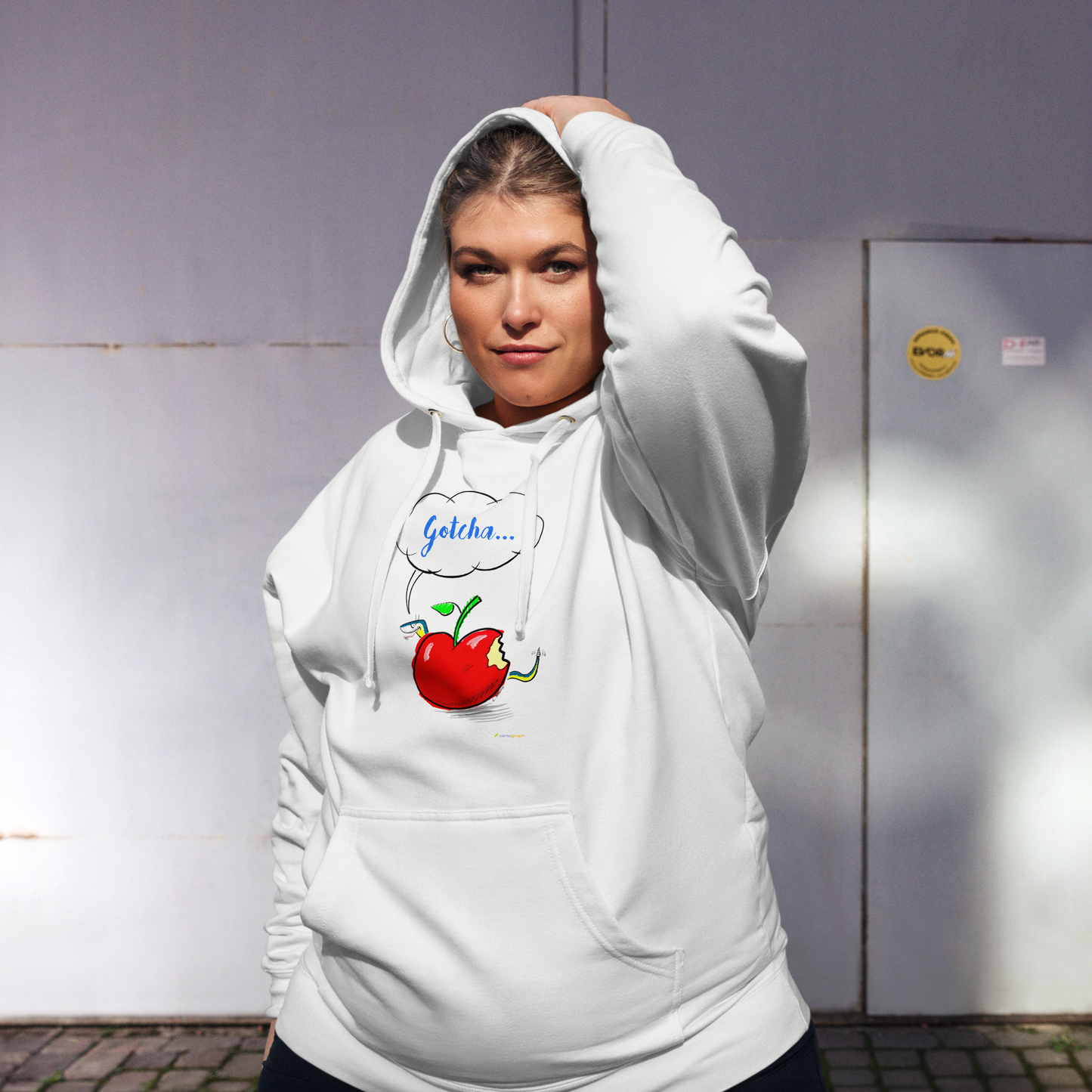 Loose Style Series - Apple & Snake - Unisex Midweight White Hoodie (Only front printed)